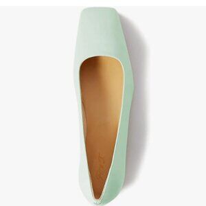 FOWT Light Green Original Pattern Soft Cream Leather Handmade Square Toe Flats
